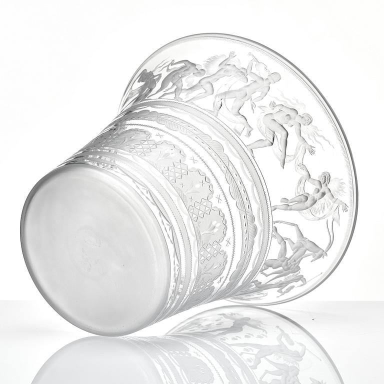 Simon Gate, a Swedish Grace engraved glass bowl, Orrefors, Sweden 1926.