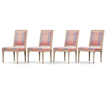 Four Gustavian late 18th century chairs.