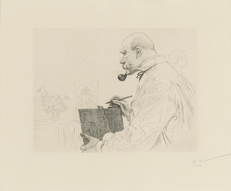 CARL LARSSON, etching, signed C.L in pencil. Executed 1912. State 2. 121 signed copies. "Self-portrait".