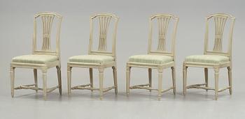 STOLAR, fyra stycken, av Johan Hammarström (mästare i Stockholm 1794-1812), sengustavianska.