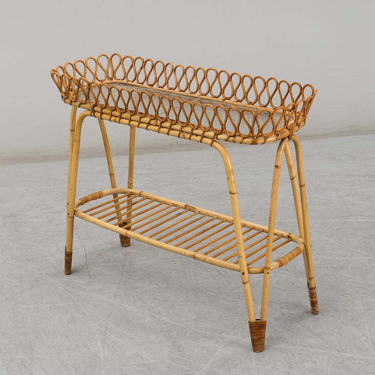 A bamboo and rattan Swedish Modern plant stand, 1940's.