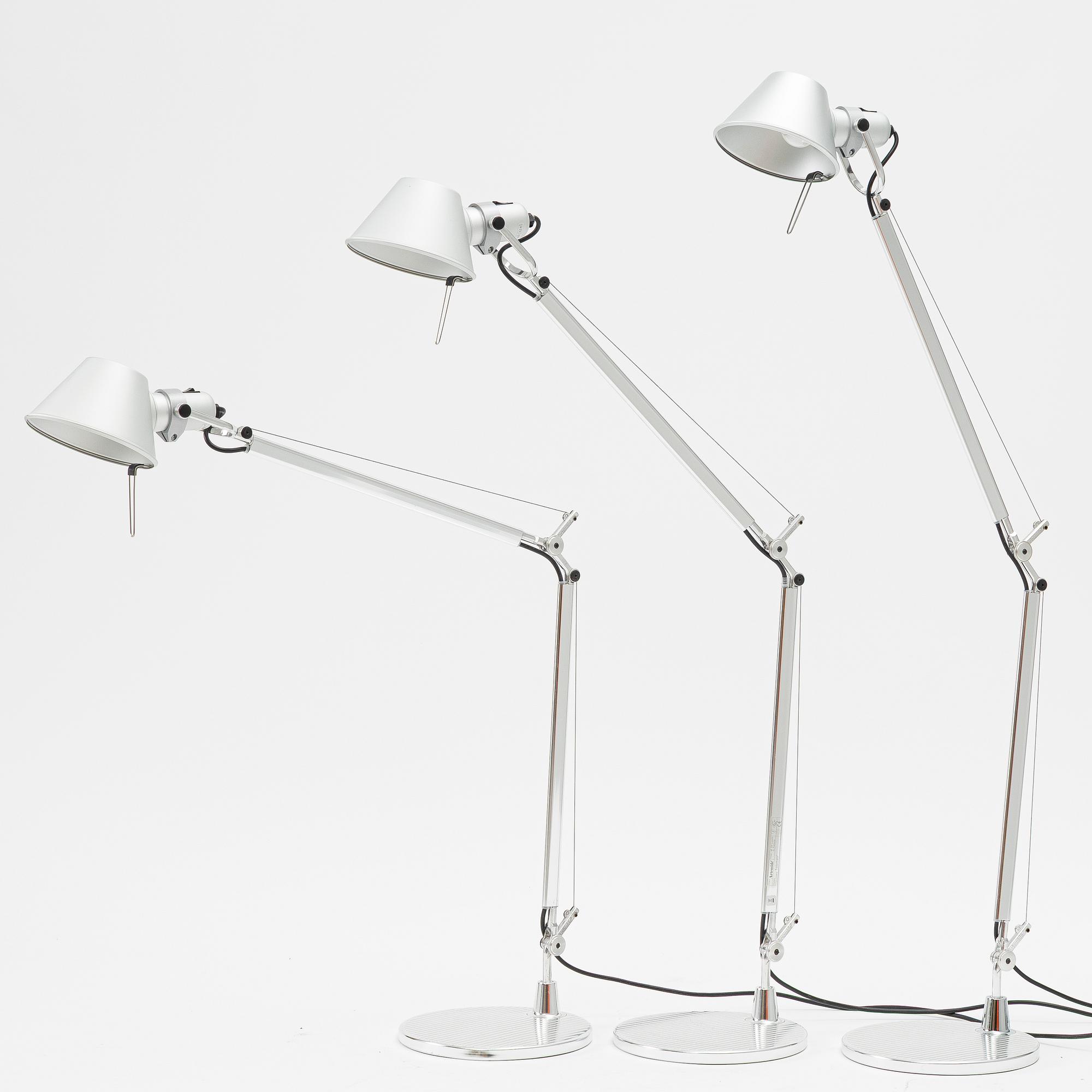 Michele De Lucchi & Giancarlo Fassina, three 'Tolomeo' table lamps, Artemide, Italy.