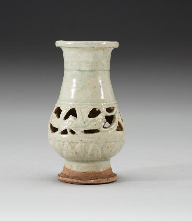 A pale celadon glazed vase, Yuan dynasty (1271-1368).