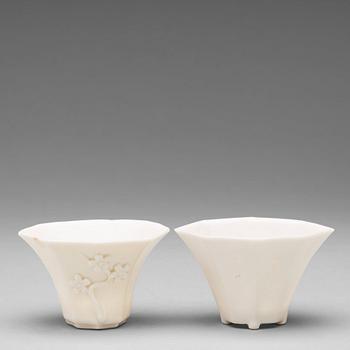 457. Two blanc de chine libation cups, Qing dynasty, 18th Century.