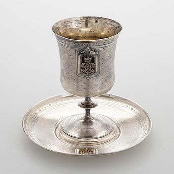 Philippe Berthier, bägare med fat, silver (.950), diamanter, Paris, 1800-talets mitt.