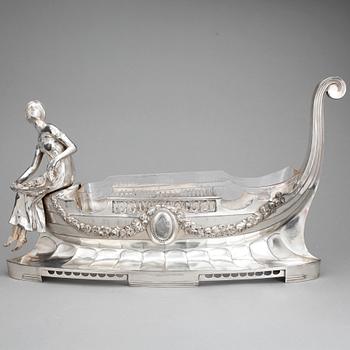 JARDINJÄR, nysilver samt glas, art deco, 1920-tal.