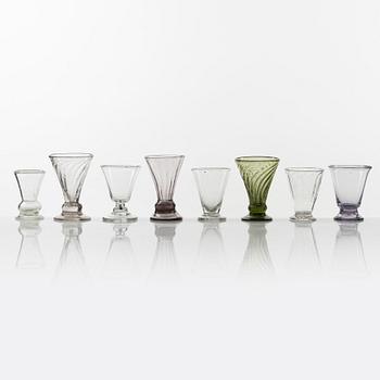 Eight Swedish Glasses, 18-19th century.