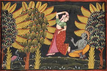 ALBUMBLAD, tre stycken, bläck och färg på papper. Indien, 1800-tal.