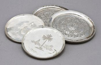 COASTERS, 12 st, silver, orientaliska, 1900-tal. Tot. v. ca 660 g.