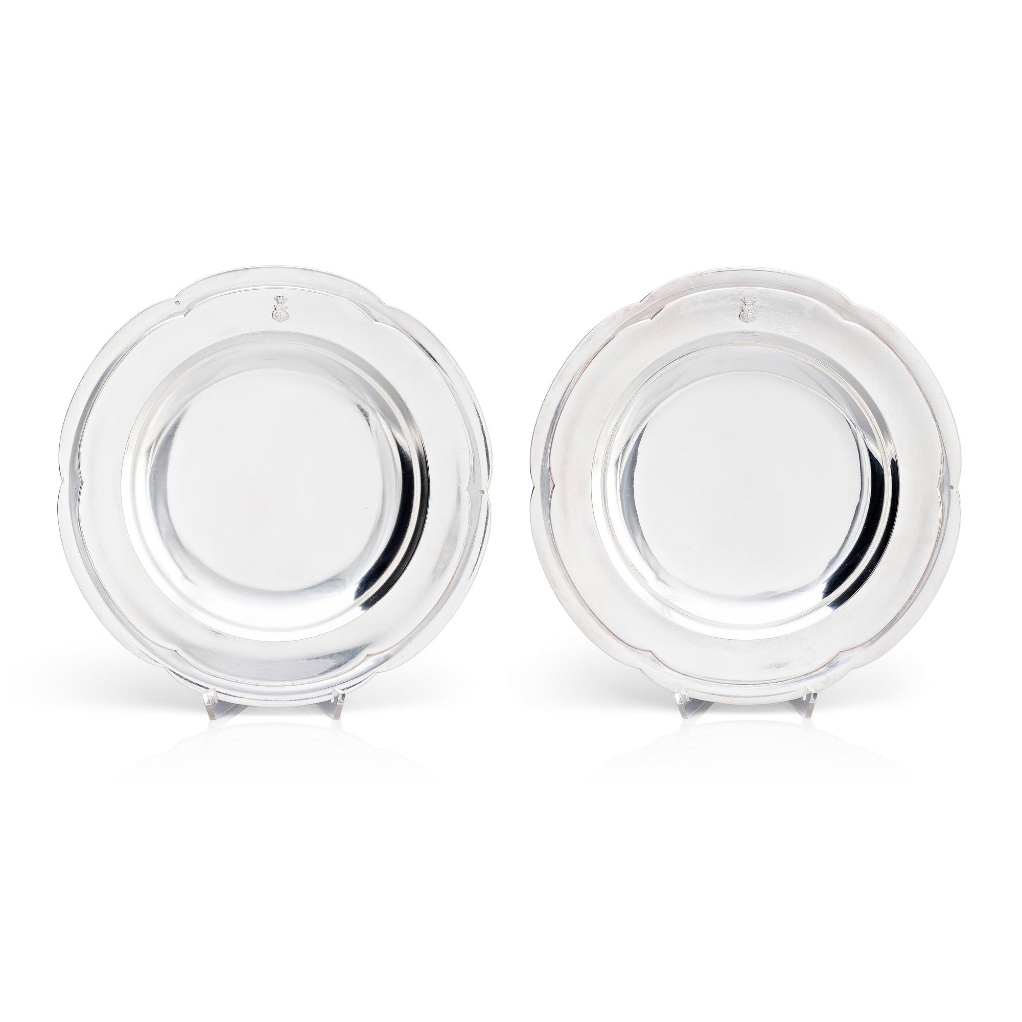 A pair of French deep silver plates, marks of Harleux, Paris (active from 1891-?).
