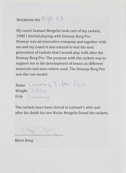 Tennisracket, Signerad Björn Borg. Donnay, speciellt framtaget Fiber Pro, 1982/83.
