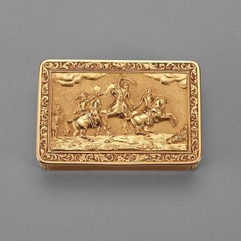 827. A Swedish 19th century gold snuff-box, marks of Gustaf Möllenborg, Stockholm 1841.
