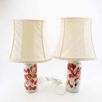 Table lamps, two pieces, China, 20th century, porcelain.