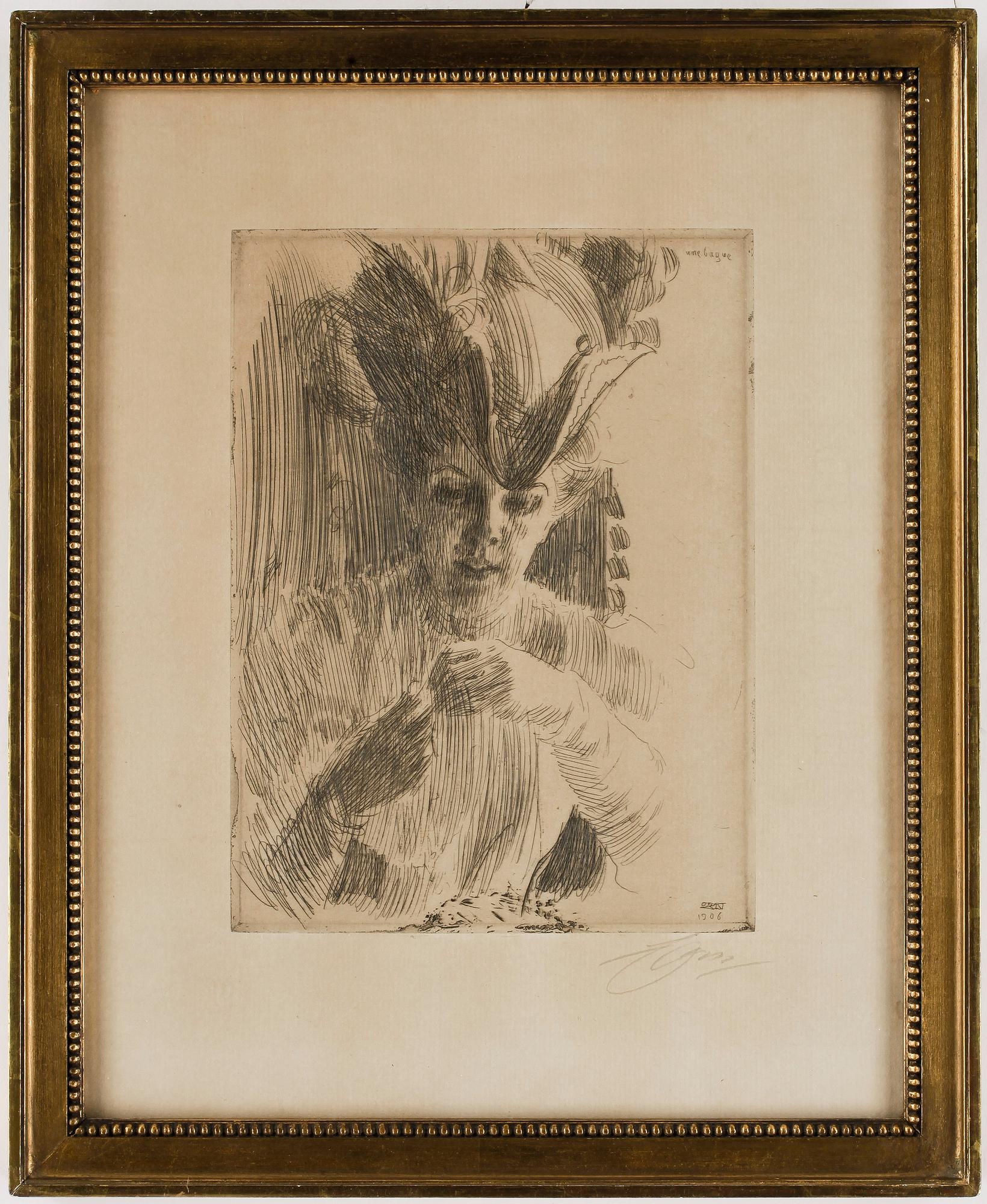 ANDERS ZORN, etsning. Signerad. Daterad i trycket 1906.