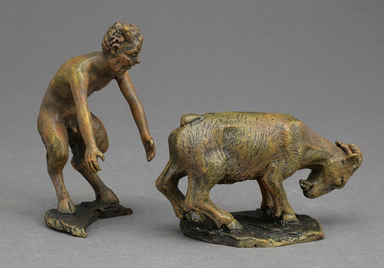 FIGURER, 2 delar, patinerad brons, märkt B, 1900-tal.