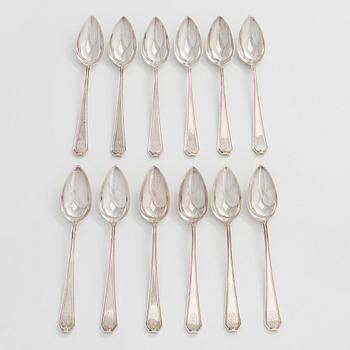A five-piece sterling silver coffee and tea service, and 12 spoons, USA, first quarter of the 20th century.