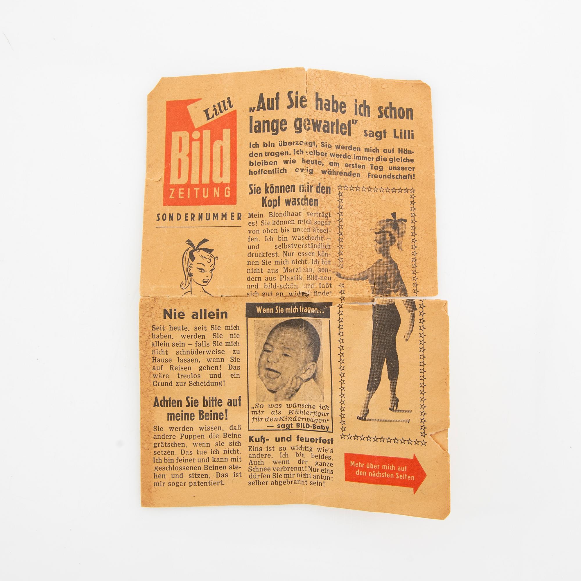 "Bild-Lilli", doll, Reinhard Berthier, Greiner & Hausser Gmbh, Germany, production period 1955-64.