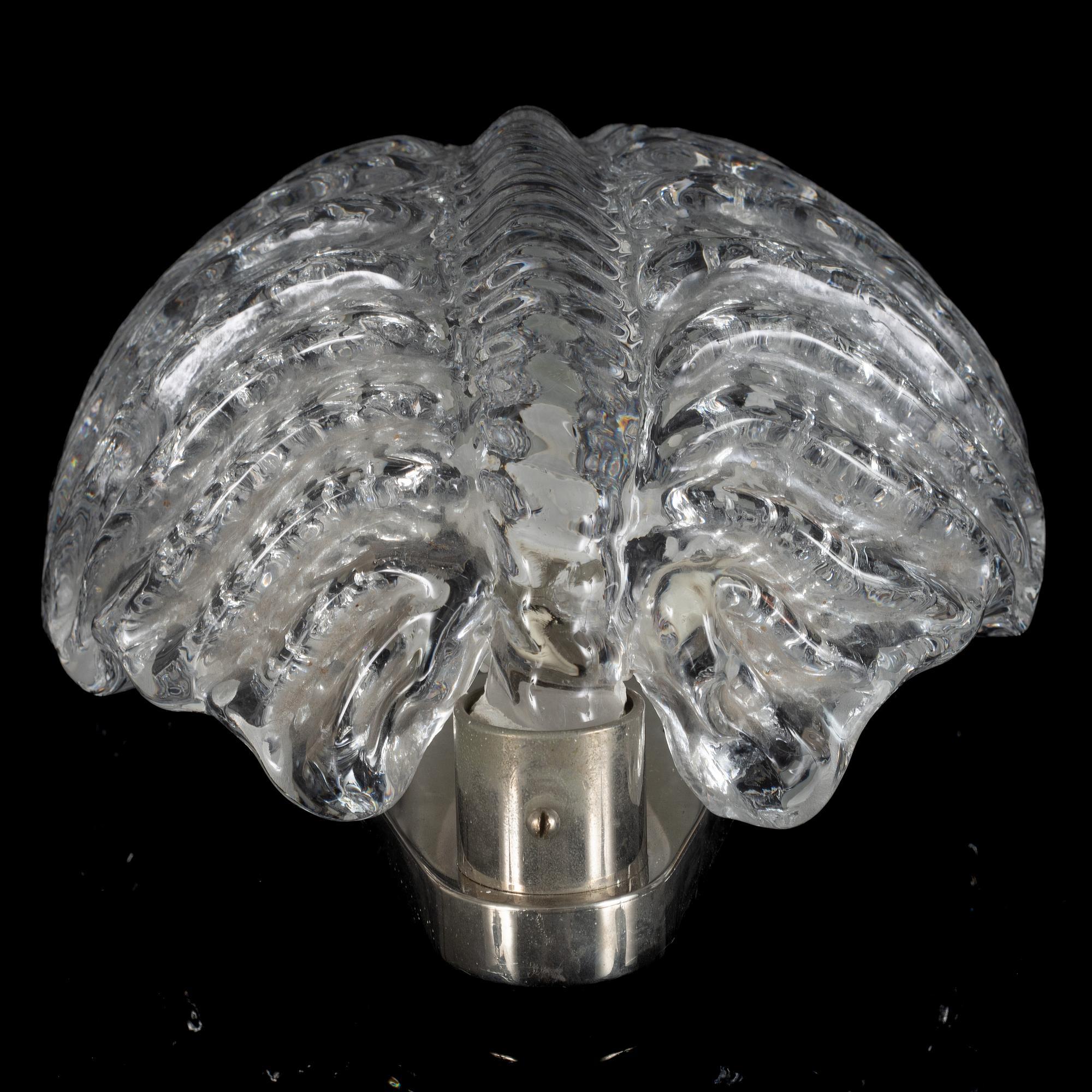 Fritz Kurz, a pair of wall lights model "KD 924", Orrefors, Sweden, mid 20th century.