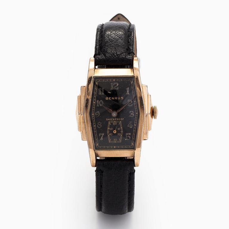 Benrus, wristwatch, 27 x 32 mm, Art Deco, gold-plated, manual winding, circa 1930s.