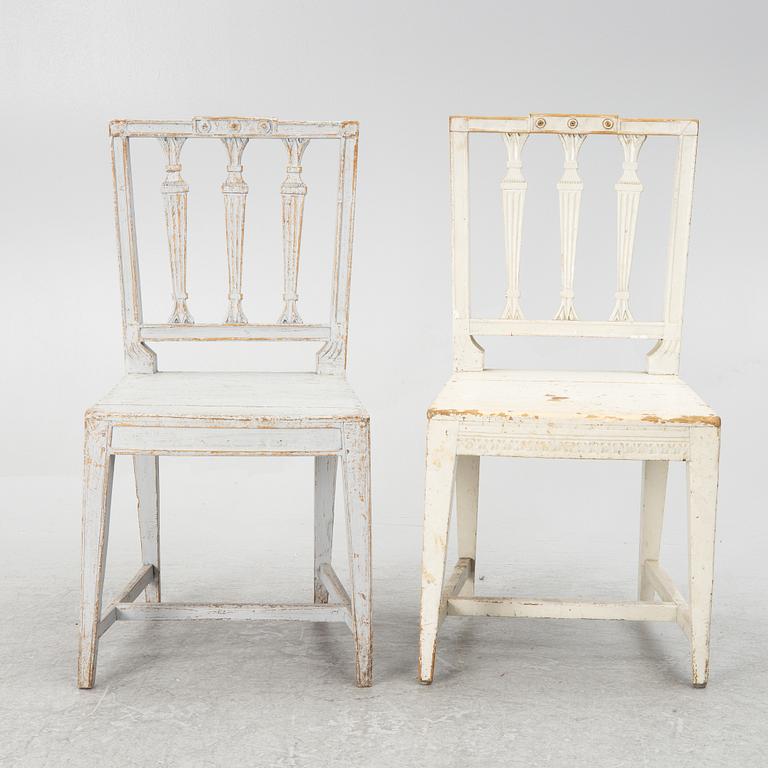 Two similar late Gustavian chairs, Sweden, around 1800.
