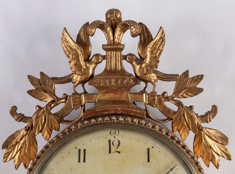 A late gustavian ca 1800 wall clock by Israel Dahlström (clockmaker in Stockholm 1792-1829).