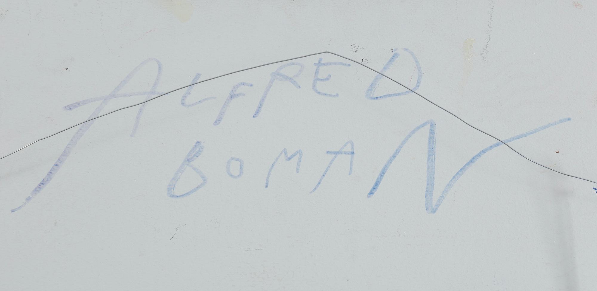 ALFRED BOMAN, glue emulsion and spay colour on panel, signed Alfred Boman verso.