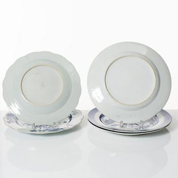 A group of nine Chinese blue and white export porcelain plates, Qing dynasty, 18th and 19th century.