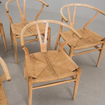 KARMSTOLAR, 6, "Y-stolen", Hans J Wegner, etikettsmärkt Carl Hansen & Søn, Møbelfabrik Odense. 1970-tal.