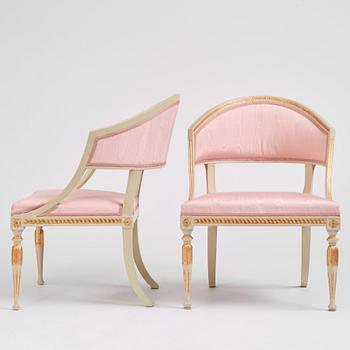 A pair of late Gustavian open armchairs, late 18th century.