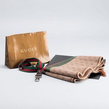 GUCCI, scarf and keychain.