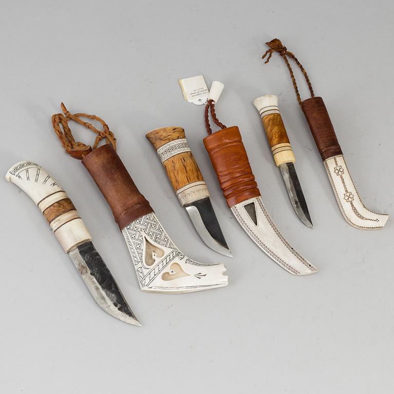 Three Sami reindeer horn knives, signed.