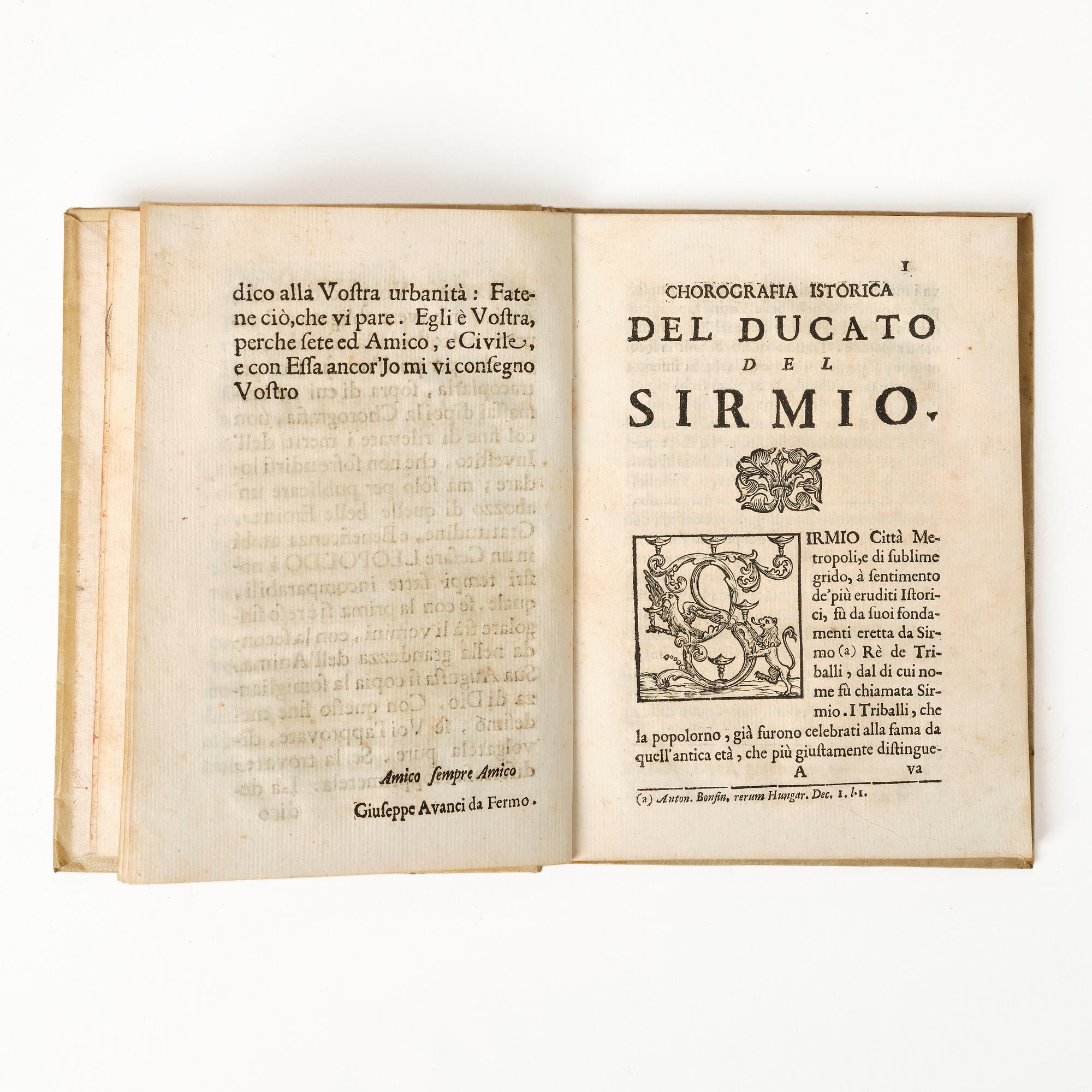 The history of Sirmio, rare first & second editions, 1699-1700.