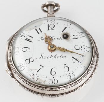 FICKUR, silver, no 497, Jacob Kock (verksam 1762-1803), Stockholm, 1779. Vikt 129 g.