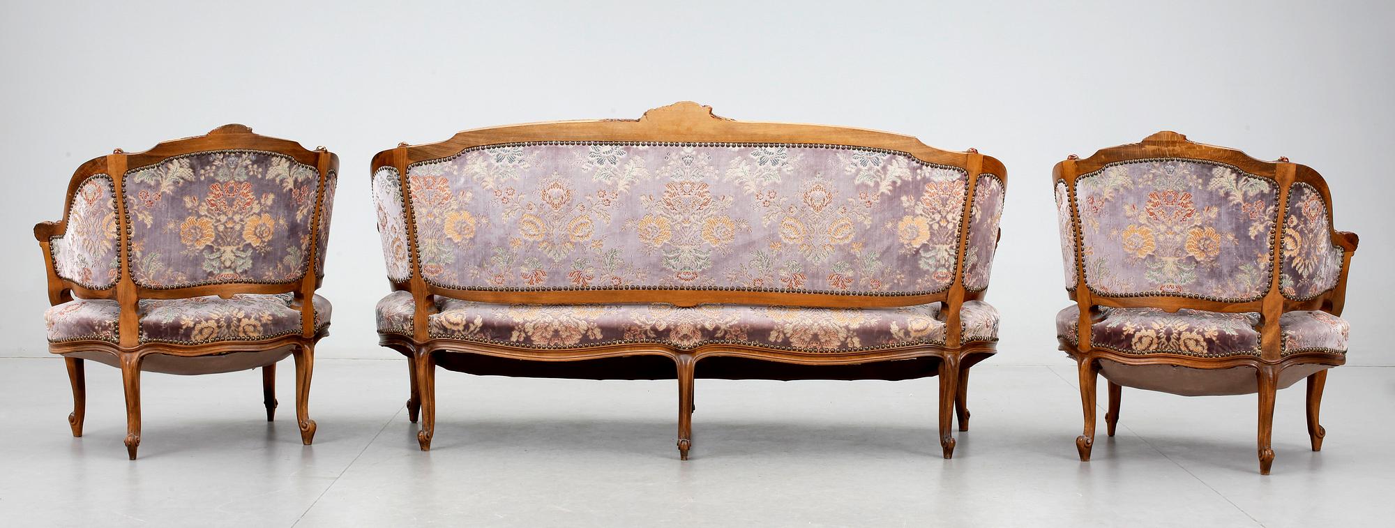 SALONGSMÖBEL, 3 delar, Louis XV-stil, 1900-talets början.