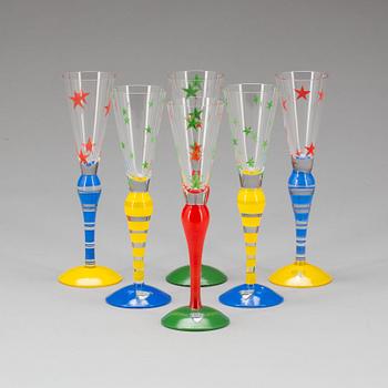 SNAPSGLAS, 6 st. Glas. "Clown", Anne Nilsson, Orrefors, signerade.