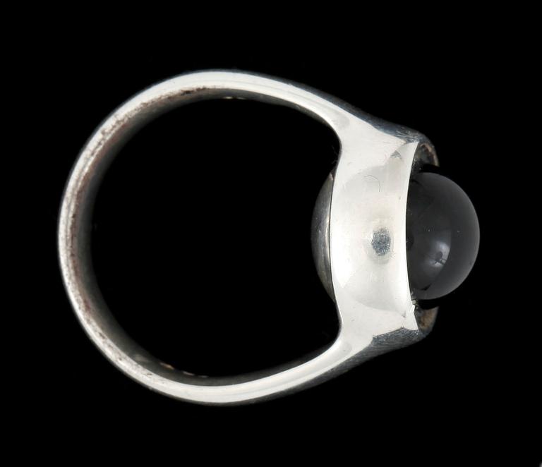 RING samt HÄNGE MED KEDJA, sterling silver samt svart agat, Georg Jensen, Danmark.