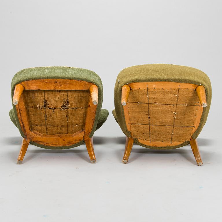 Lisa Johansson-Pape, fåtöljer, 2 st, "Handarbetsstolen" tillverkare Oy Stockmann Ab, Kervo Snickerifabrik, 1940-tal.