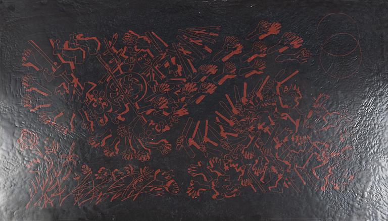 A brass and enameled coffee table, 1970's signed Bror Marklund.