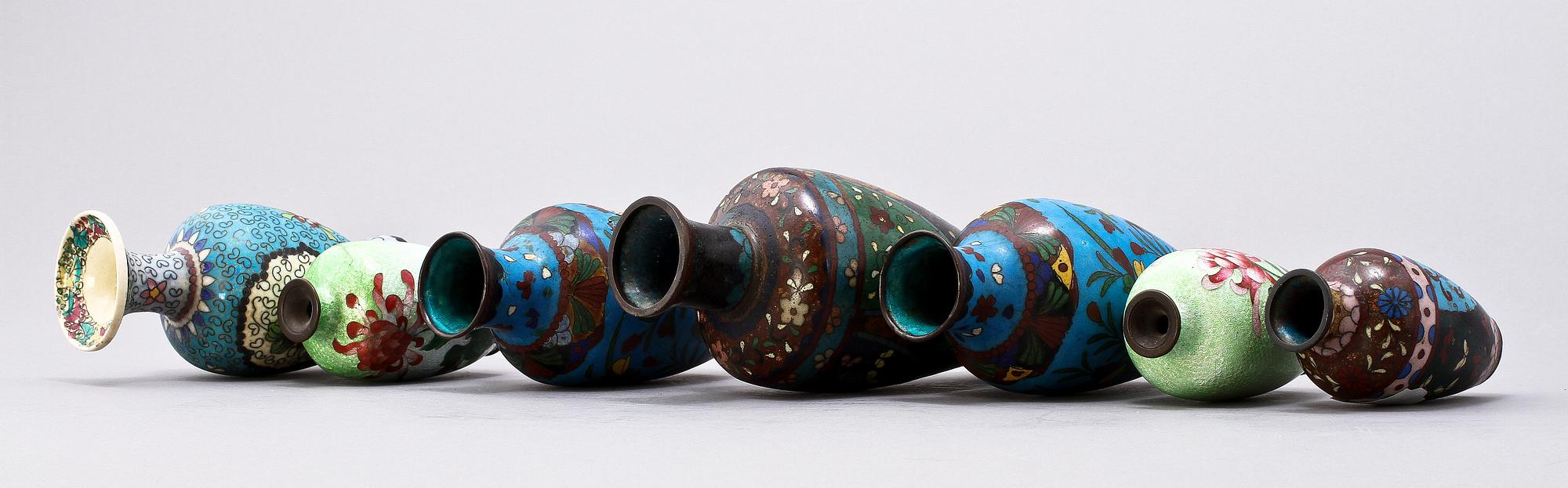 VASER, 7 st, cloisonné, orientaliska, 1900-tal.