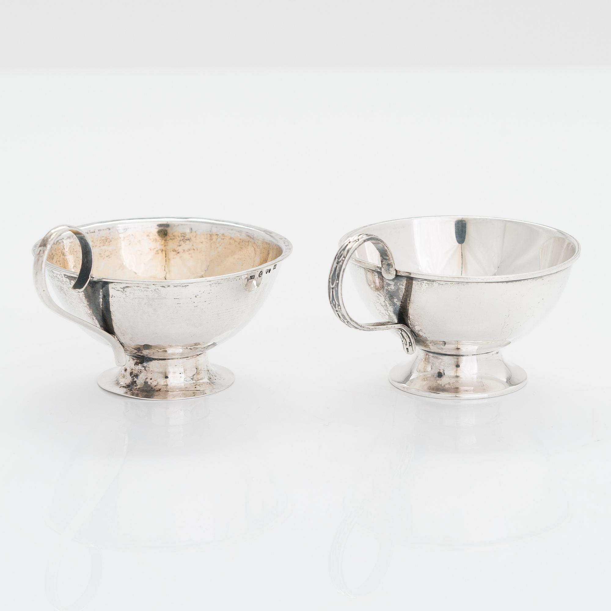 Two sterling silver bowls, Gustav Jansson 1955, 1960, and eight similar silver punsch cups, GAB and CGH 1933-41. Sweden.