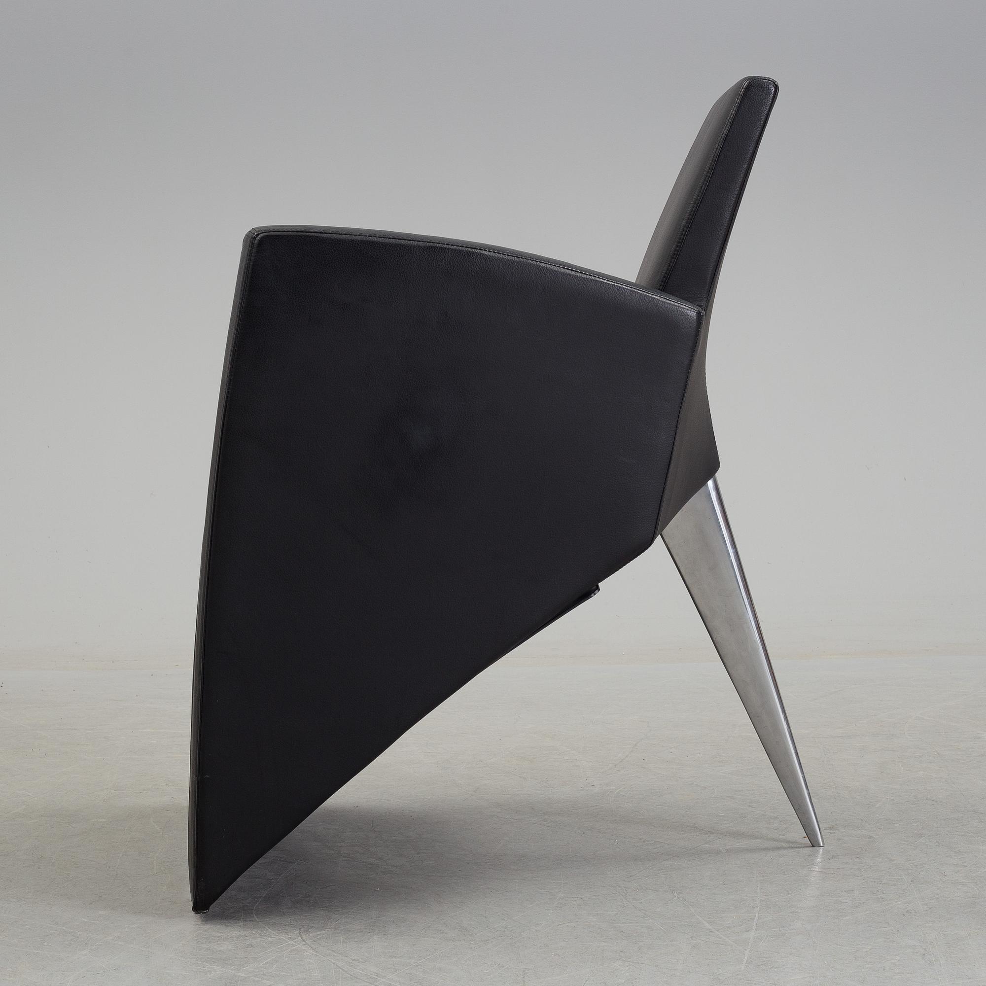 A Philippe Starck 'J Serie Lang' black leather and cast aluminium lounge chair, by Aleph, Italy.