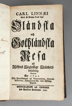 CARL VON LINNÉ, Öländska o Gotländska resa, Stockholm och Uppsala 1745.
