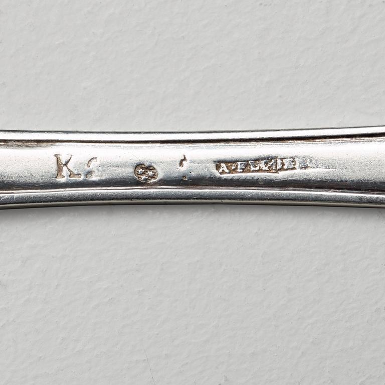 A set of eleven Swedish silver dinner-forks, mark of Arvid Floberg, Stockholm 1792.