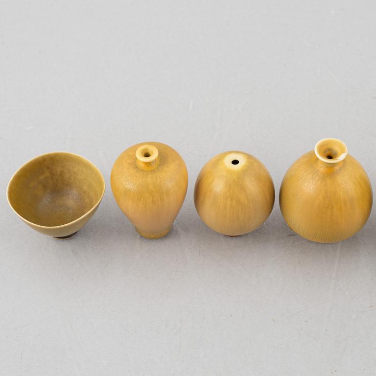 Berndt Friberg, a group of seven miniature stoneware vases and a bowl, Gustavsbergs Studio, 1957-70.