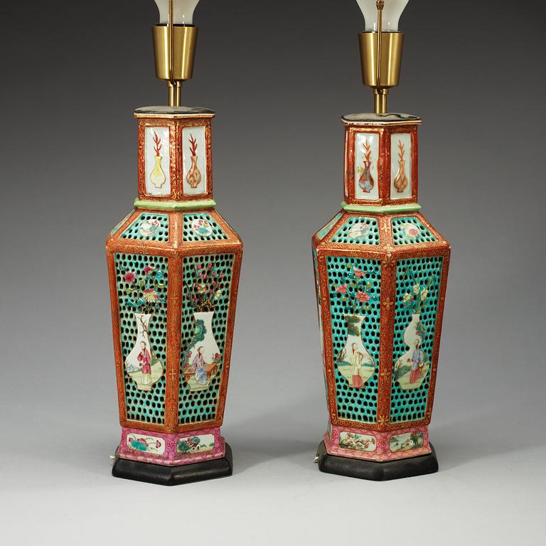 A pair of famille rose vases, Qing dynasty, Qianlong (1736-95).