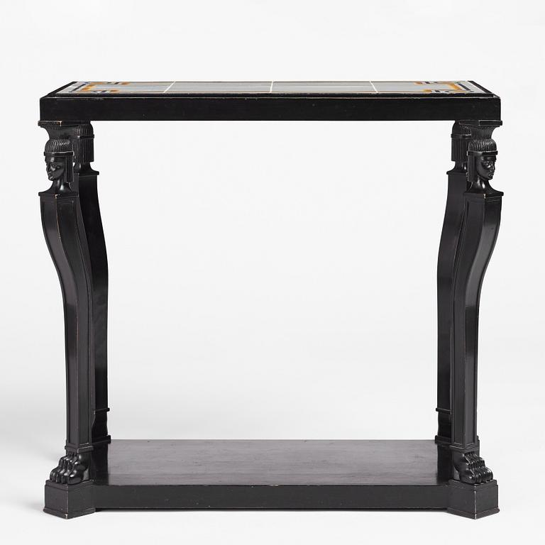 Axel Einar Hjorth, an ebonised oak Swedish Grace tiled top table, Nordiska Kompaniet 1931. Tile top by Edgar Böckman.