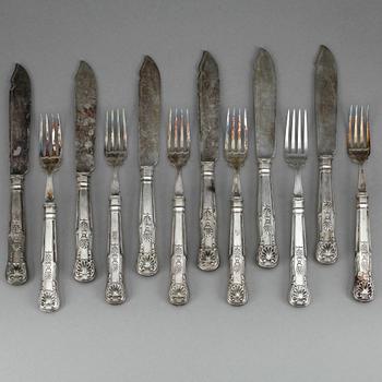 SILVERBESTICK, 12 st, trol Harrison Brothers & Howson, Sheffield, 1900-talets första hälft. Total vikt ca 699 gram.