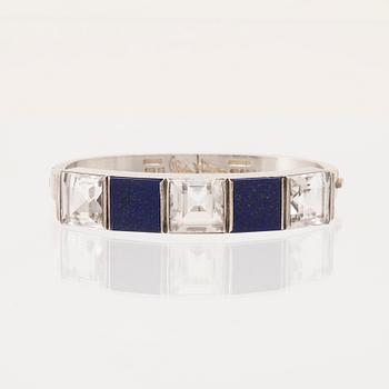 Wiwen Nilsson, armband silver med polerad lapis lazuli och trappslipad bergkristall, Lund 1948.