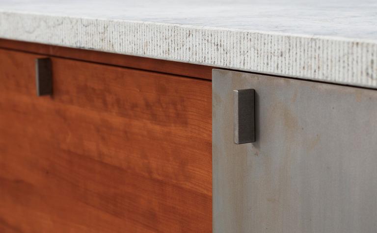 A Kerstin Olby cherry and travertine sideboard, Trätina, Skövde.