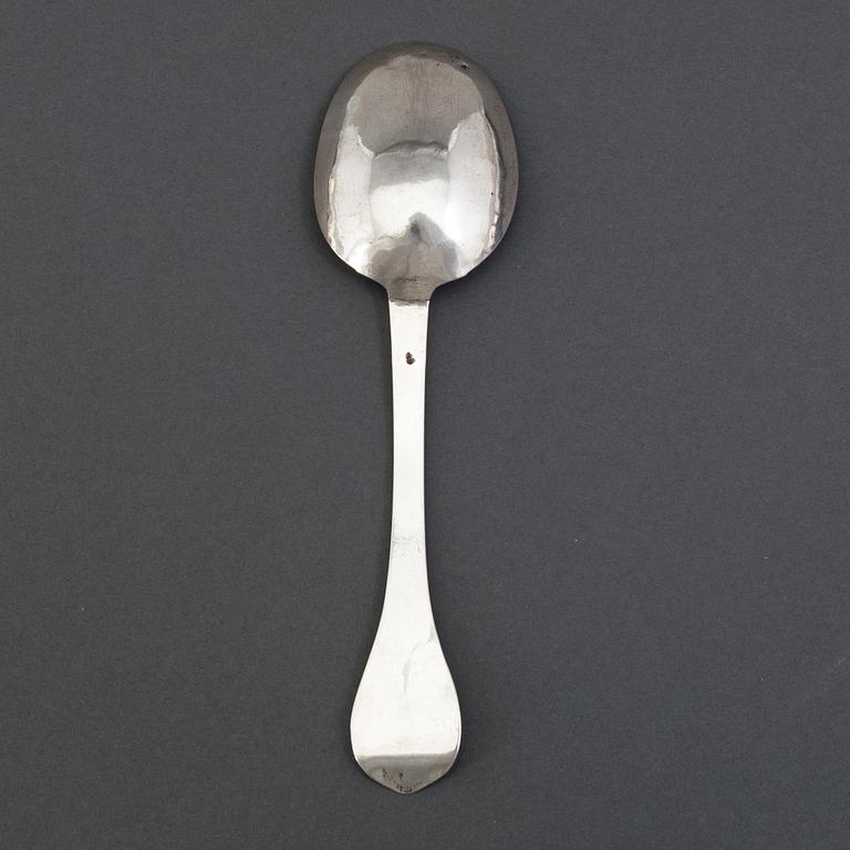 An 18th century silver spoon, unidentified marks.